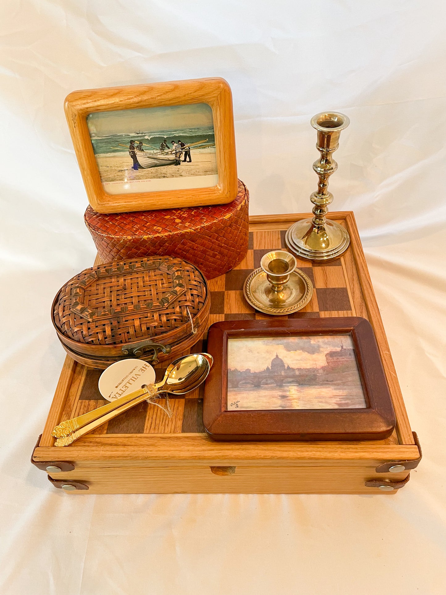 1960s Vintage Wooden Frame With Sailing Harbor Print