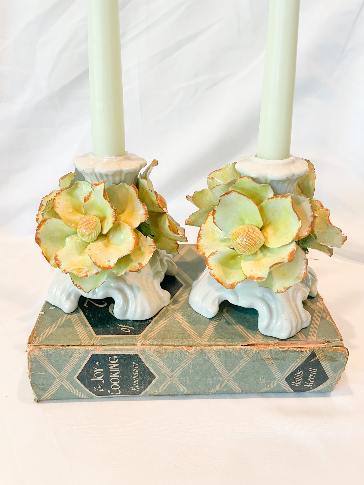 1950s Italian Bassano Ceramic Handmade Taper Candlestick Holder Pair