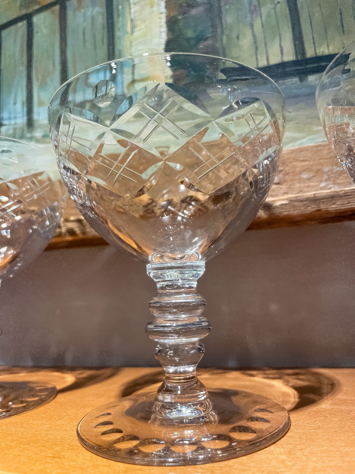 6 Crystal and Argyll Champagne Coupes Heavy Cut Glass