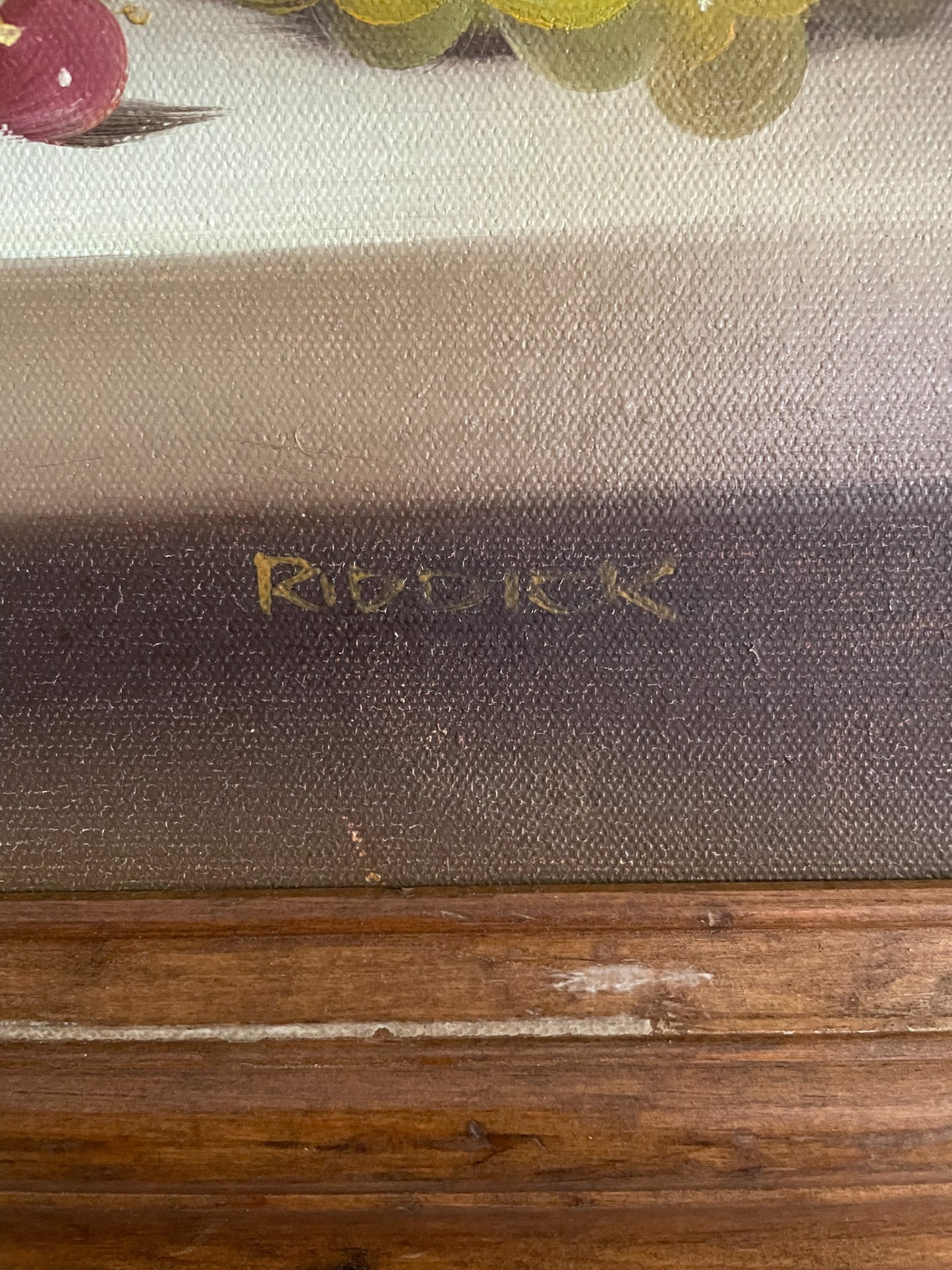 Chianti Bottle and Grapes Still Life Signed Riddick Art Print