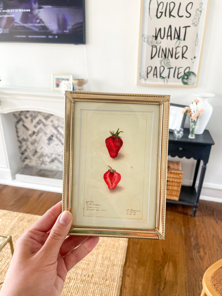 Strawberry Print in Vintage Gold Frame