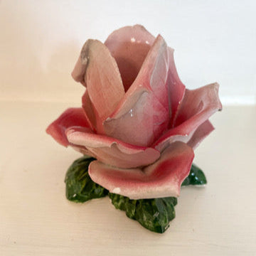 Italian Porcelain Rose Taper Candlestick Holder