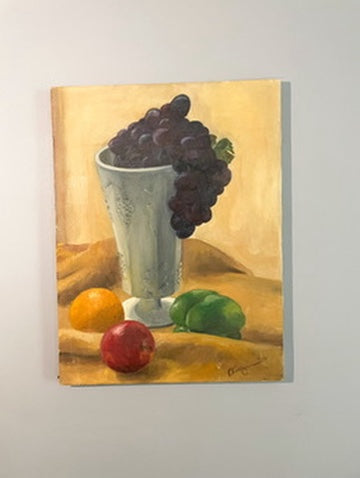 Grapes Still Life Signed Canvas