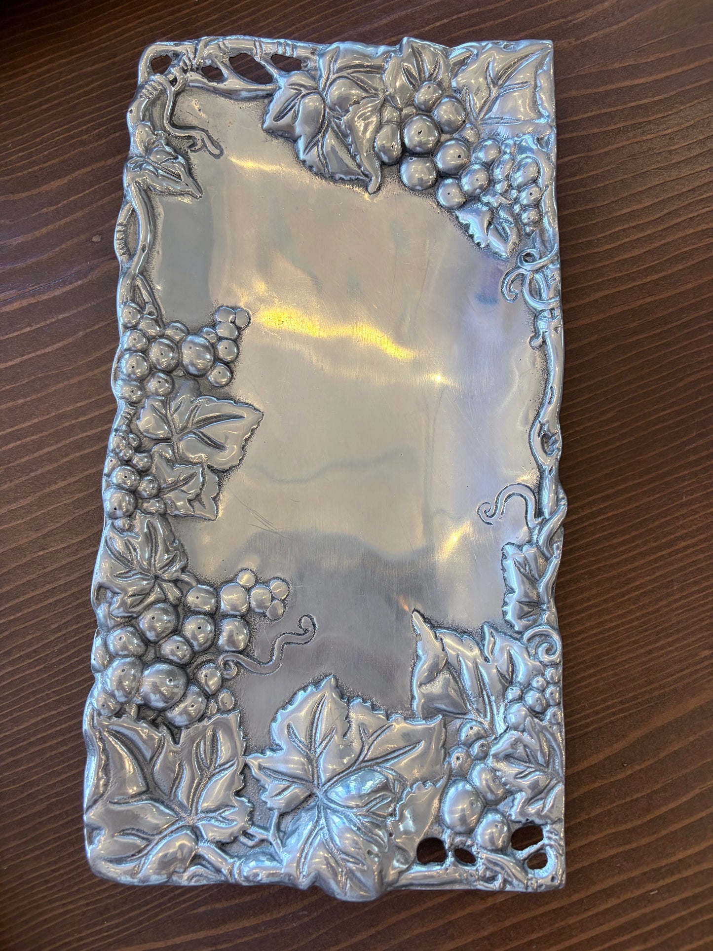 Rectangle Grape Motif Silver Tray
