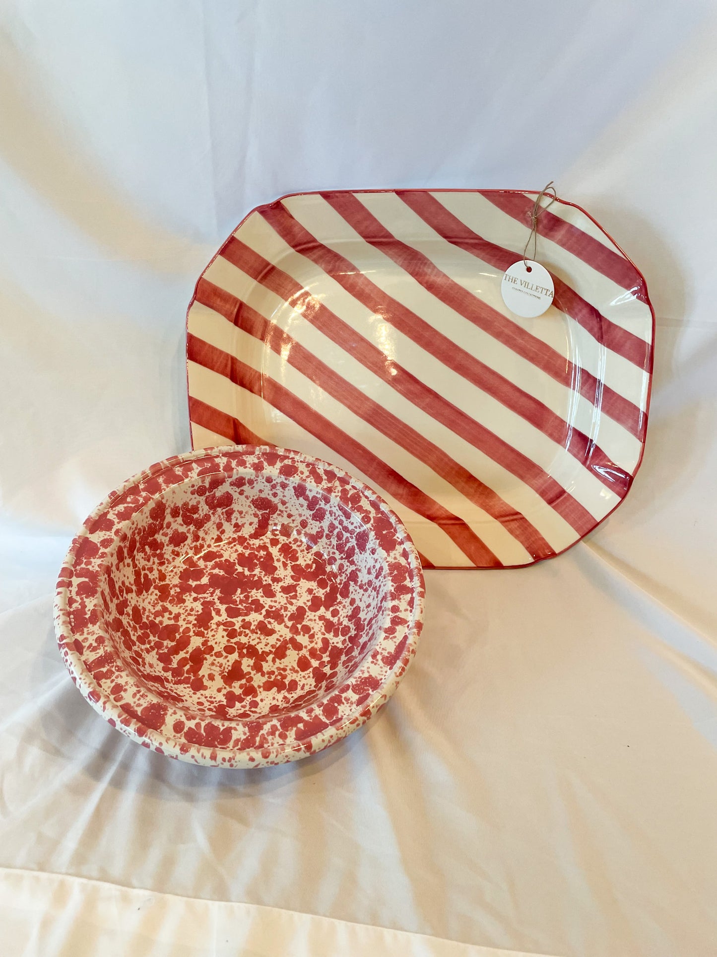 Bennington Potters Vermont Pink White Serving Bowl 10" Vermont David Gil