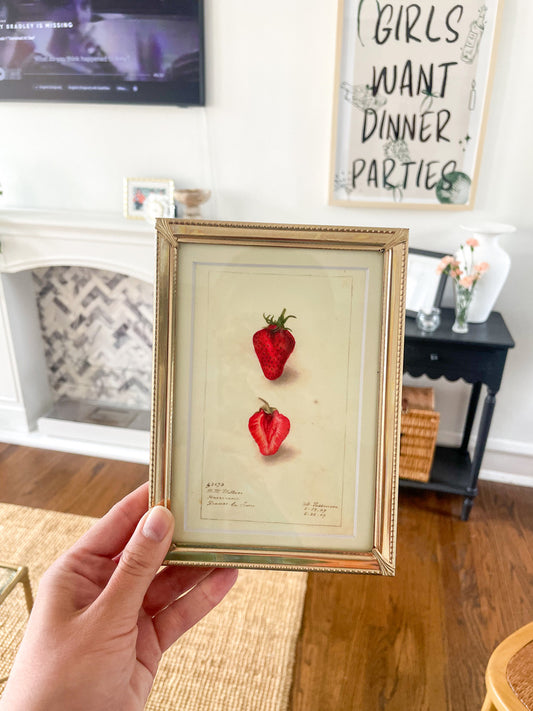 Strawberry Print in Vintage Gold Frame