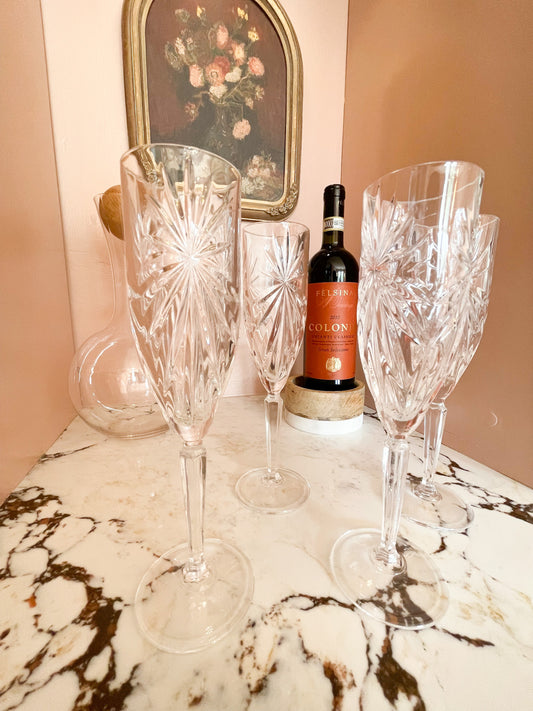 Vintage Crystal Champagne Glasses (Set of 4)