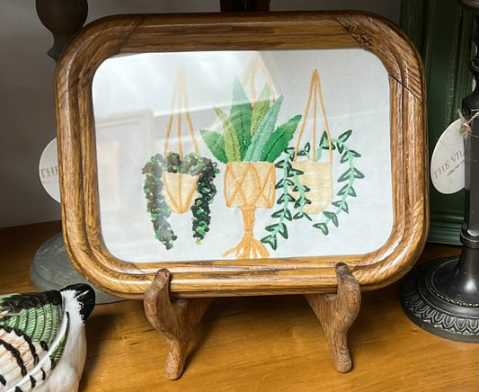 Hanging Plants Cross Stitch in Retro Frame